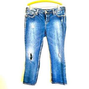 Silver Aiko women's blue distressed cropped jeans with stretch